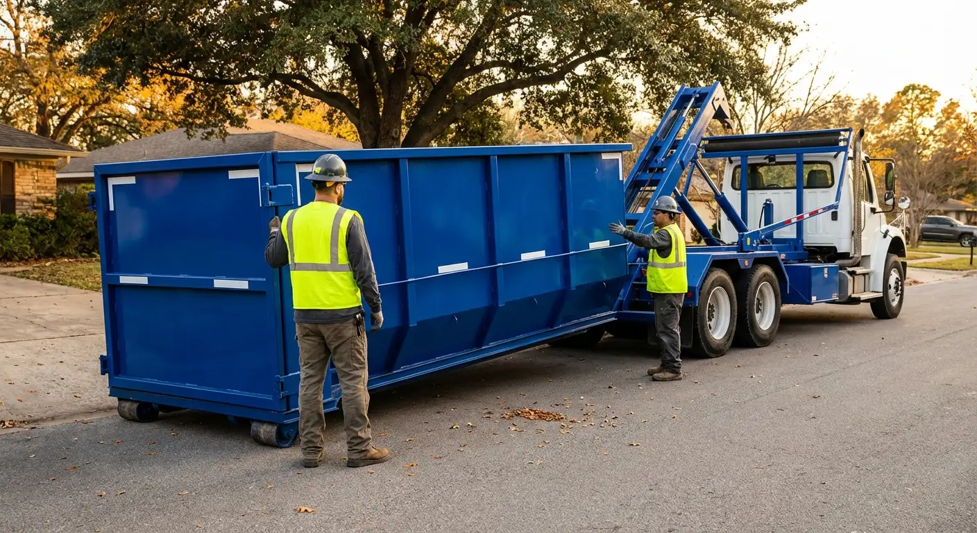 Roll-off dumpster delivery truck in operation in Kissimmee, FL
