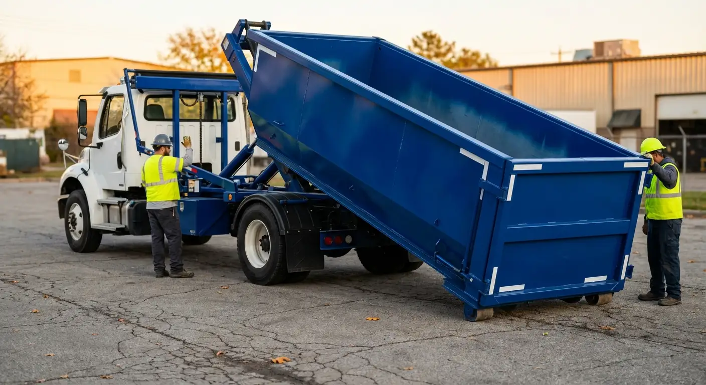Roll-off dumpster rental truck protecting driveway surfaces in Kissimmee, FL